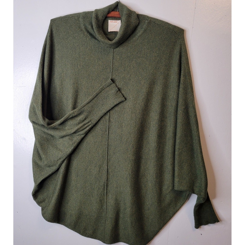KERISMA‎ Olive Green Oversized Turtleneck Dolman Sleeve Sweater Sz S/M Cashmere